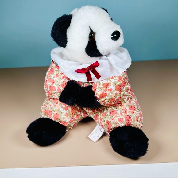 VTG Panda Bear 9” Ribbon Collar Poppies Plush PBC International Stuffed Animal - Picture 3 of 10